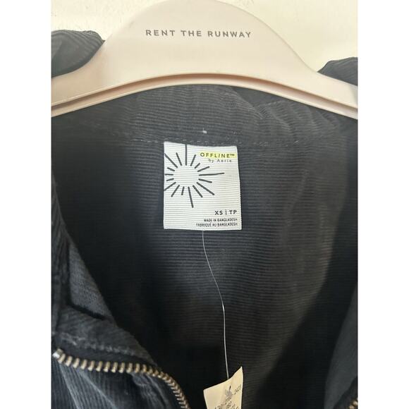 $65 Offline Aerie Quarter Zip Corduroy Shacket Pullover Black XS NWT FITS LARGE - Picture 2 of 8